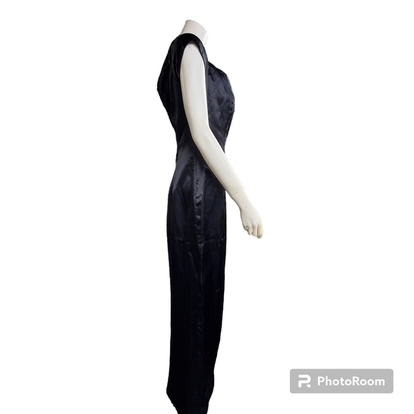 Vintage Marlene's Black 60" Long Gown / Black Satin Long Maxi Dress Gown - Picture 4 of 15